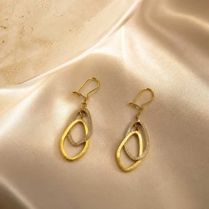 گوشواره طلا ۱۸ عیار زنانه آویز دو رنگ بدون اجرت (کد ۴۸۸)